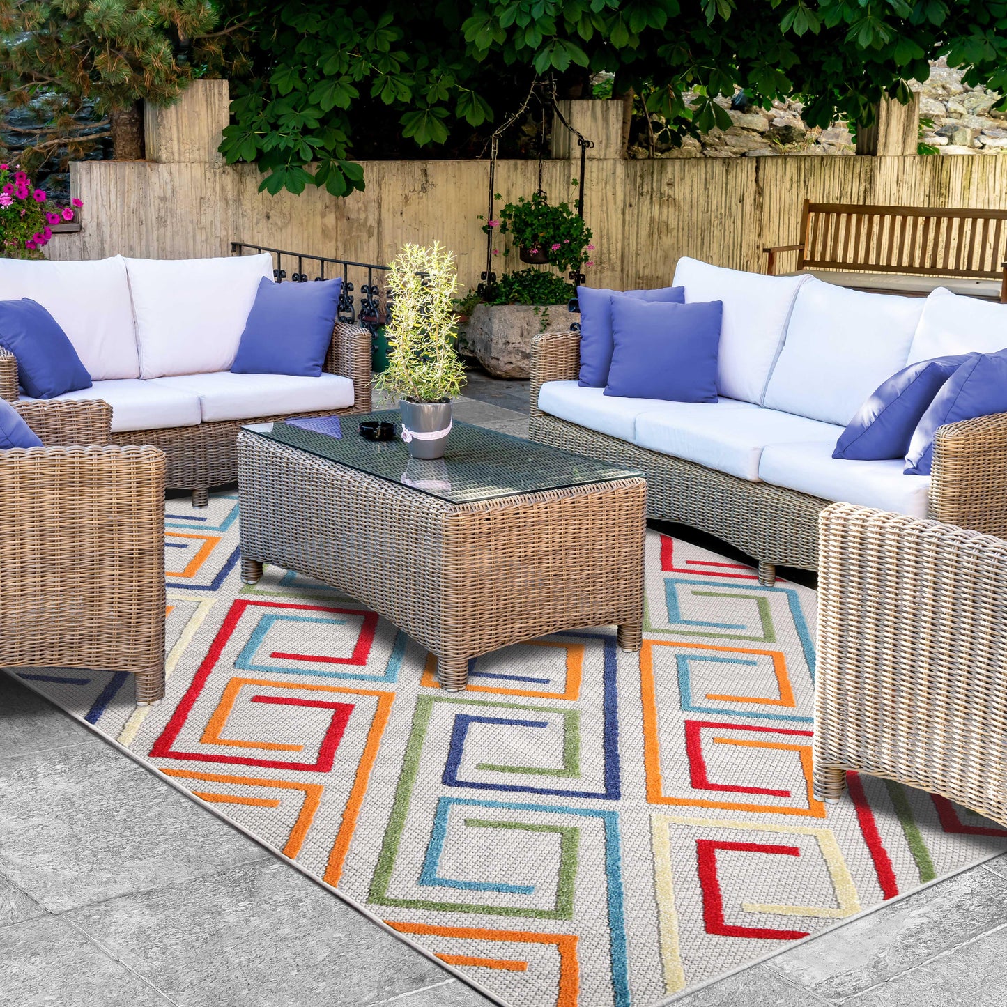 Superior Area Rug Indoor Outdoor Geometric Modern Rug - Cream