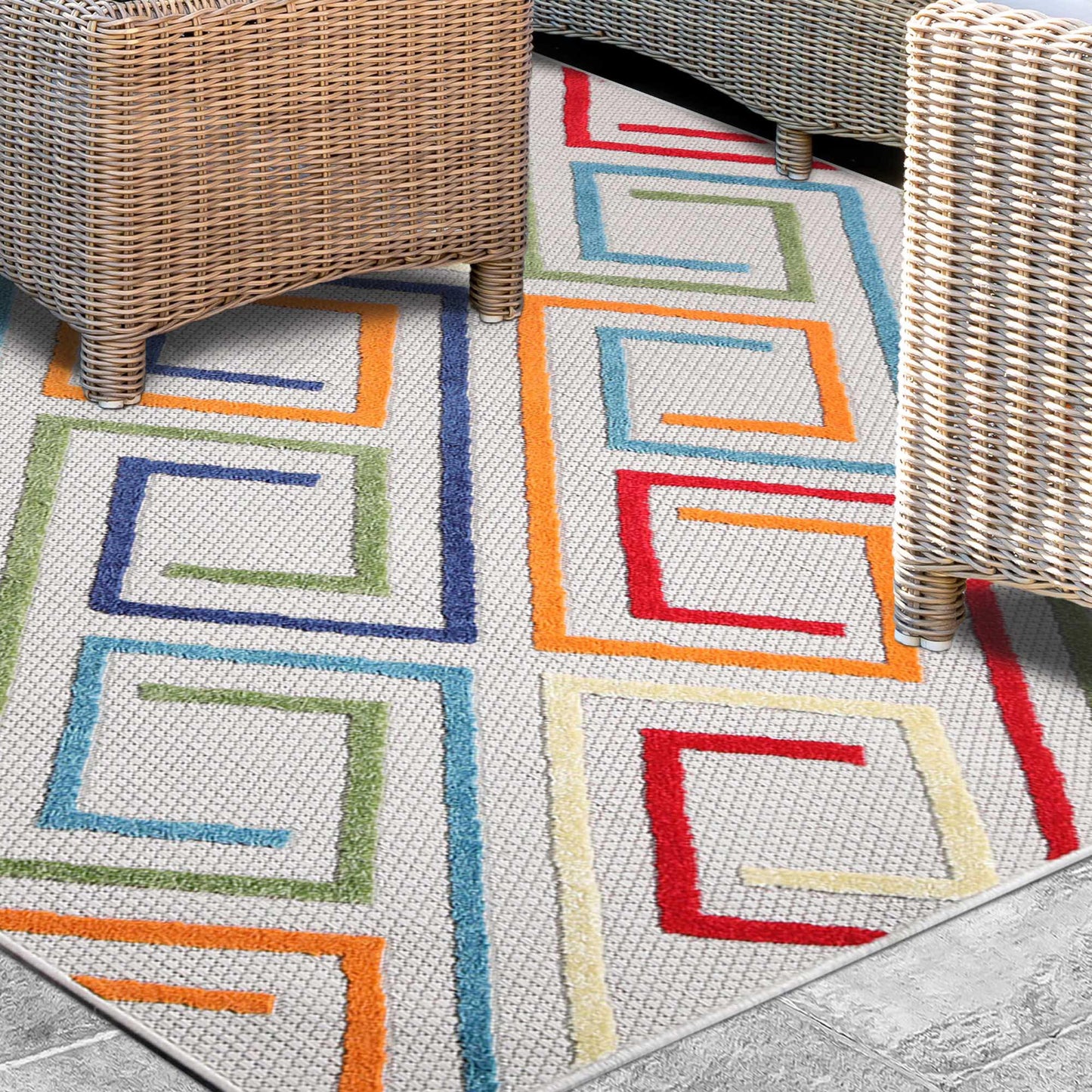 Superior Area Rug Indoor Outdoor Geometric Modern Rug - Cream