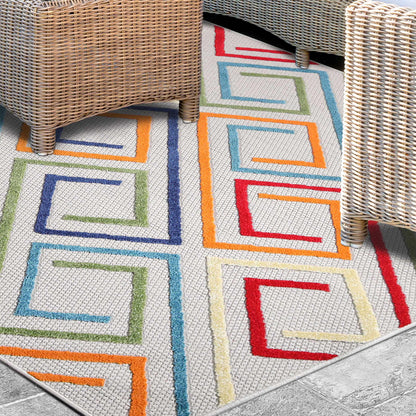Superior Area Rug Indoor Outdoor Geometric Modern Rug - Cream