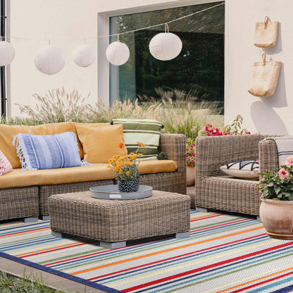  Superior Eastyn Casual Stripe Geometric Indoor/Outdoor Area Rug - Cream