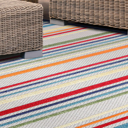  Superior Eastyn Casual Stripe Geometric Indoor/Outdoor Area Rug - Cream