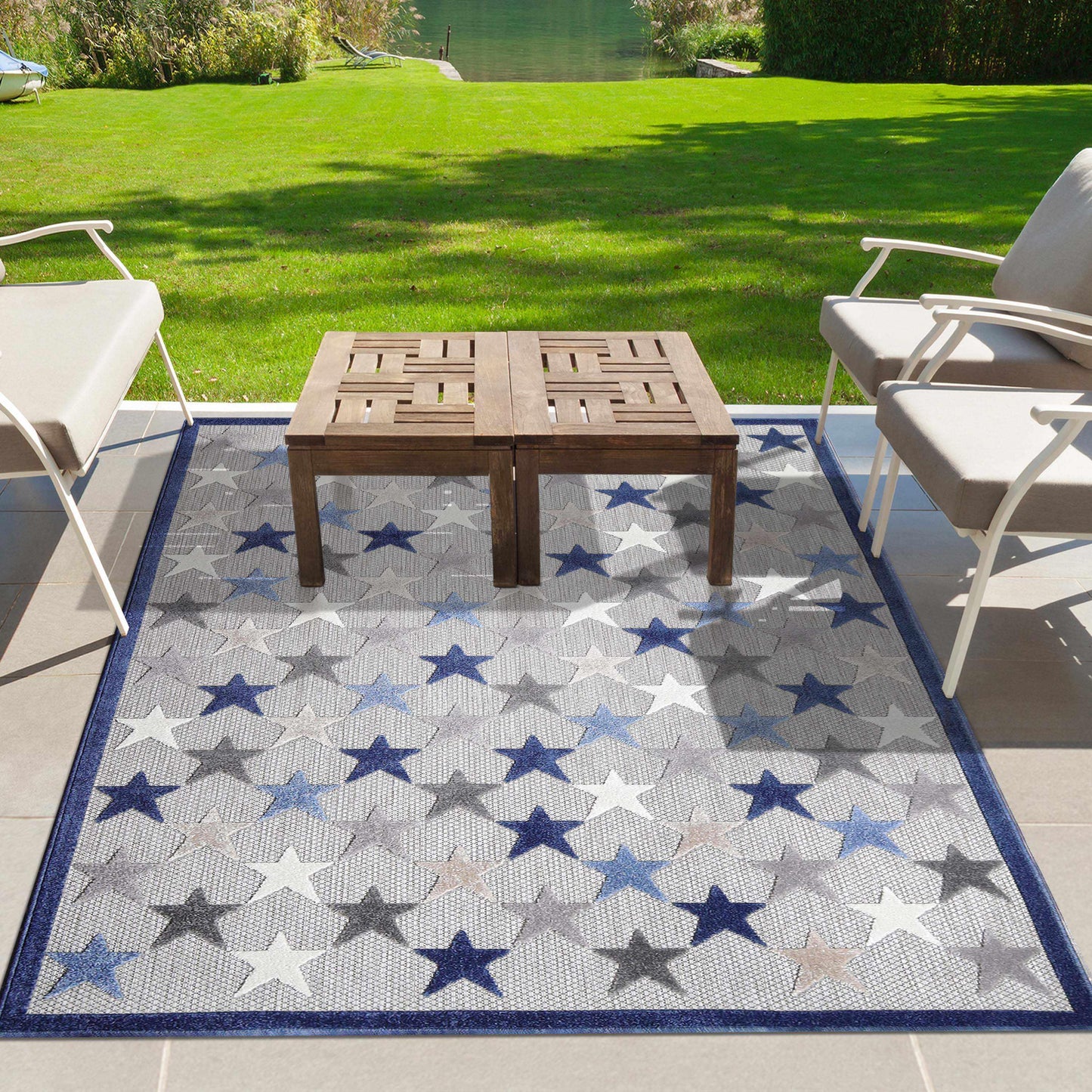 Superior Juniper Modern Stars Novelty Indoor/Outdoor Area Rug - Slate