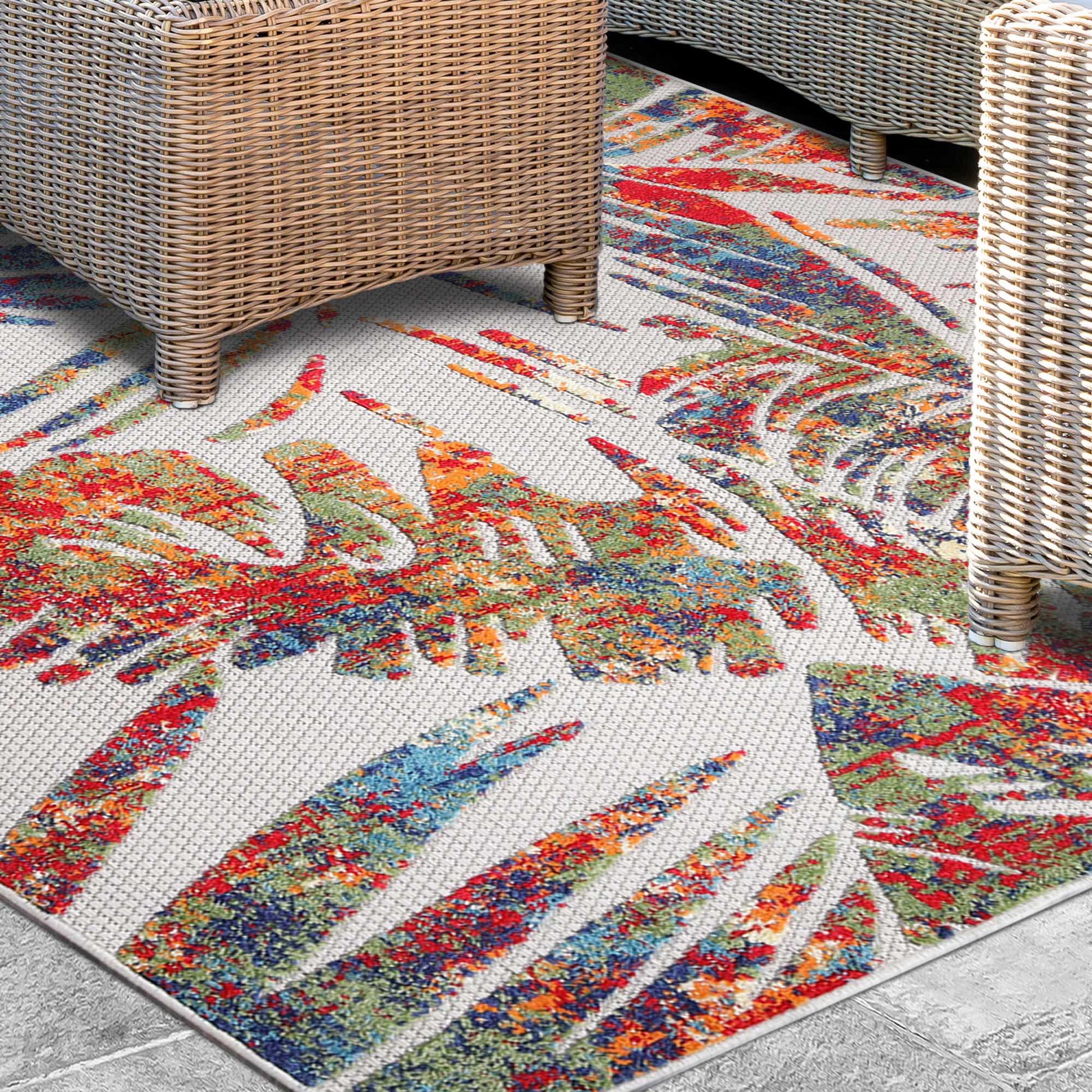  Superior Siesta Botanical Leaves Modern Indoor Outdoor Area Rug or Runner Rug - Cream