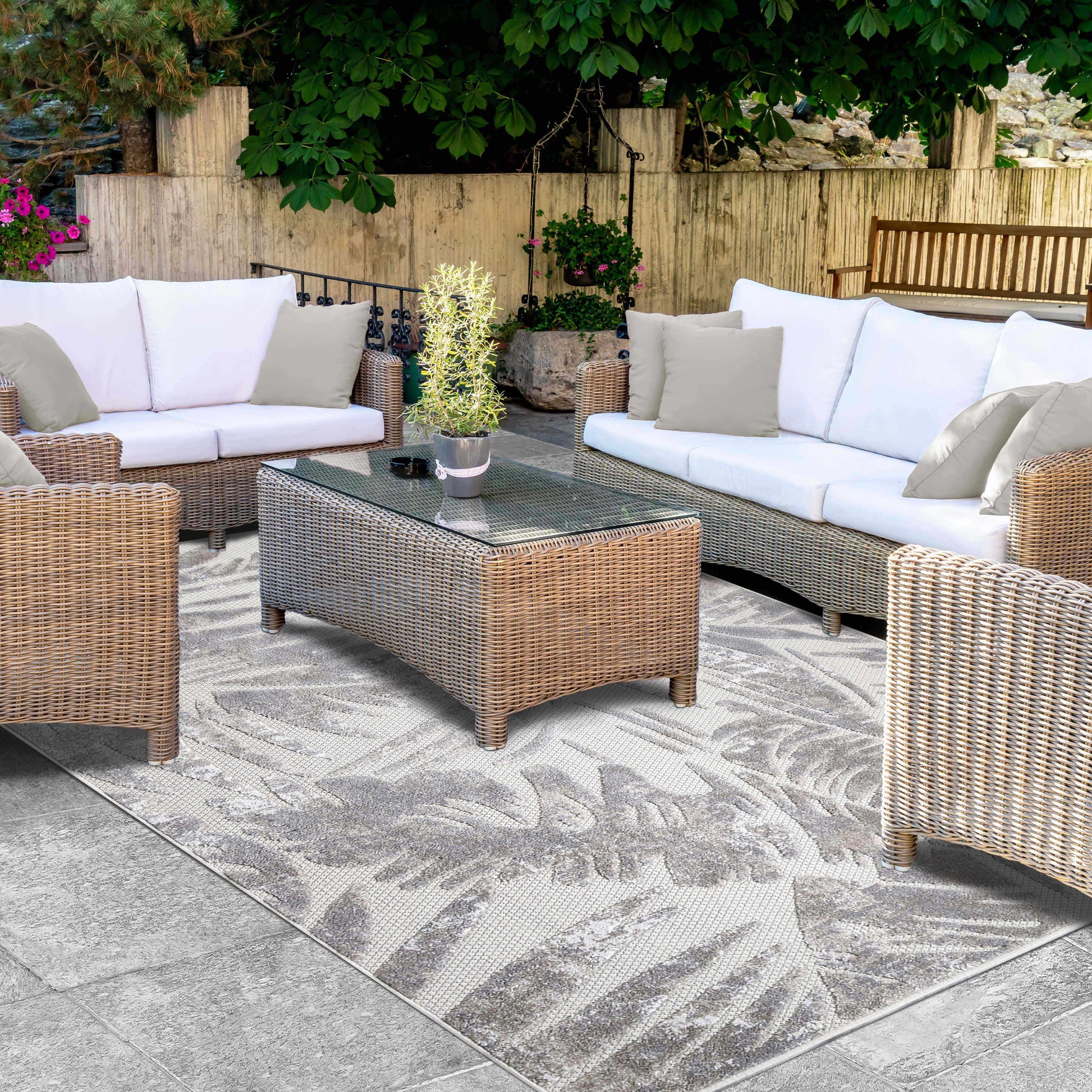 Superior Siesta Botanical Leaves Modern Indoor Outdoor Area Rug or Runner Rug - Slate