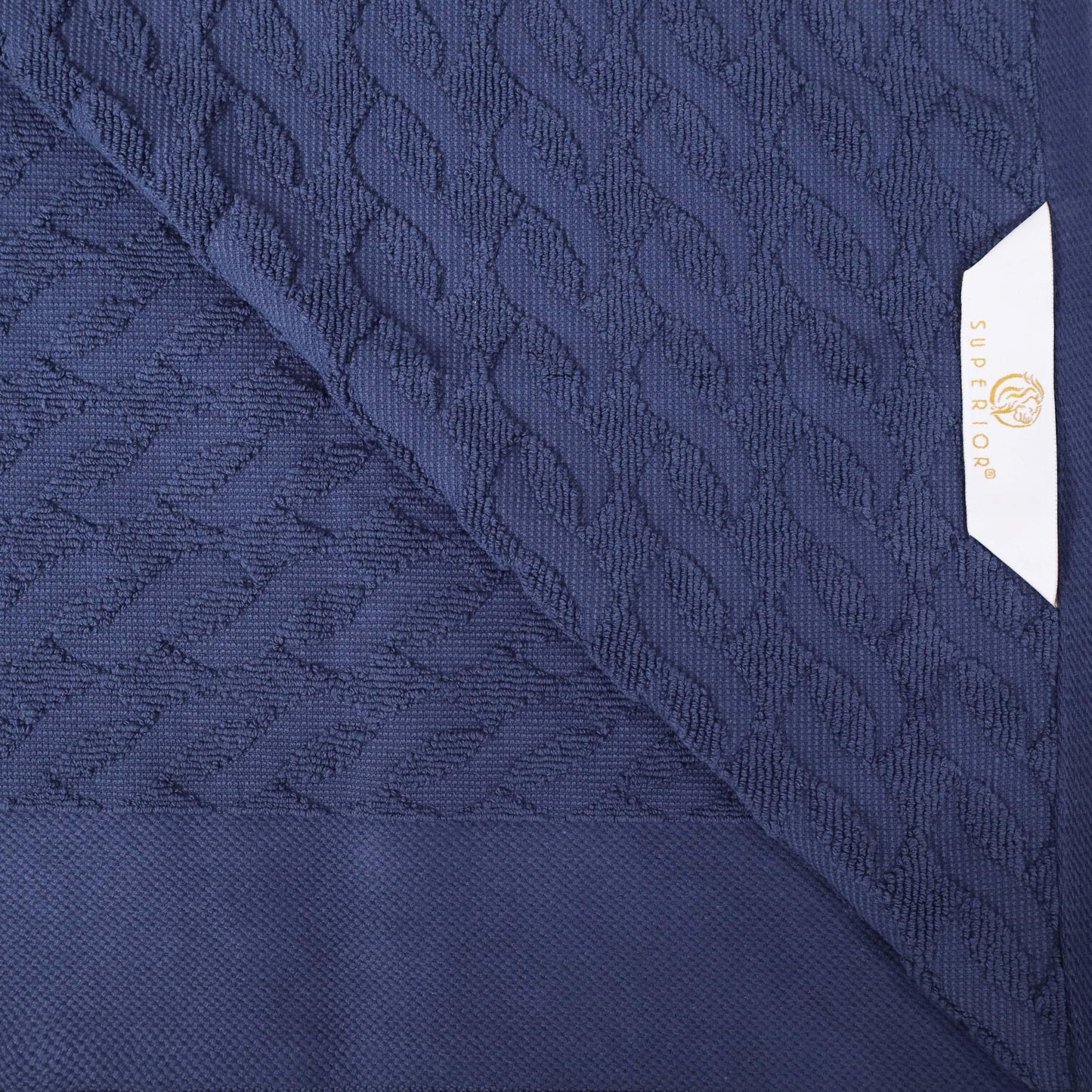 Premium Turkish Cotton Jacquard Herringbone and Solid 6-Piece Hand Towel Set - Navy Blue