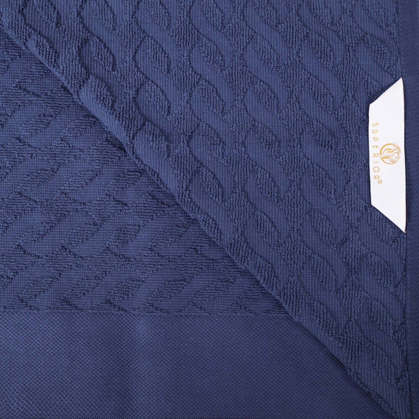 Premium Turkish Cotton Jacquard Herringbone and Solid 12-Piece Face Towel/ Washcloth Set - Navy Blue