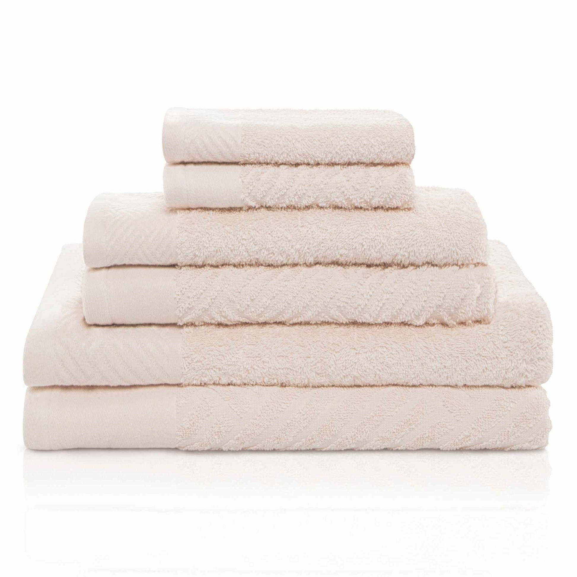 Egyptian Cotton Medium Weight Basket Weave 6 Piece Bath Towel Set - Ivory