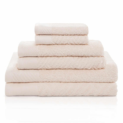 Egyptian Cotton Medium Weight Basket Weave 6 Piece Bath Towel Set - Ivory