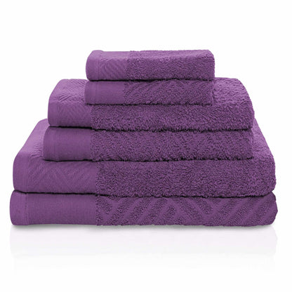 Egyptian Cotton Medium Weight Basket Weave 6 Piece Bath Towel Set - Majestic Purple 