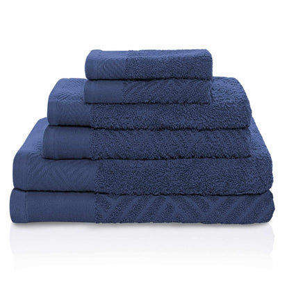 Egyptian Cotton Medium Weight Basket Weave 6 Piece Bath Towel Set - Royal Blue 