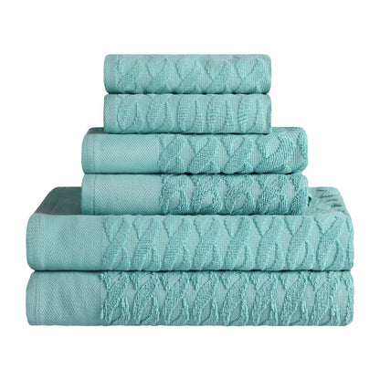 Premium Turkish Cotton Herringbone Jacquard Assorted 6-Piece Towel Set - Cascade