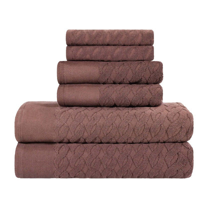 Premium Turkish Cotton Herringbone Jacquard Assorted 6-Piece Towel Set -  Chocolate