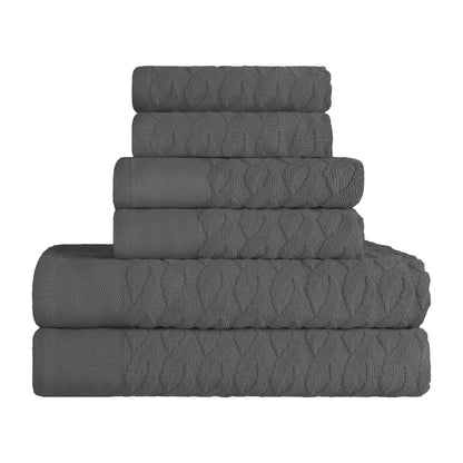 Premium Turkish Cotton Herringbone Jacquard Assorted 6-Piece Towel Set - Grey