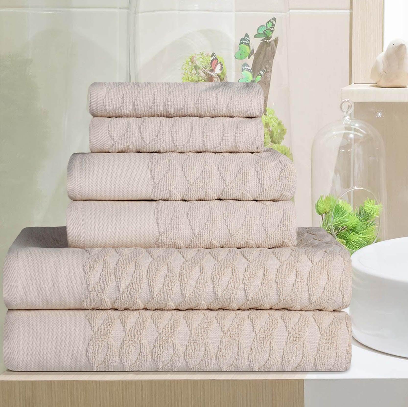Premium Turkish Cotton Herringbone Jacquard Assorted 6-Piece Towel Set -  Ivory