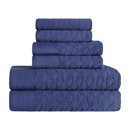 Premium Turkish Cotton Herringbone Jacquard Assorted 6-Piece Towel Set - Navy Blue