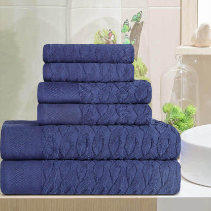 Premium Turkish Cotton Herringbone Jacquard Assorted 6-Piece Towel Set - Navy Blue