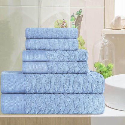 Premium Turkish Cotton Herringbone Jacquard Assorted 6-Piece Towel Set - Pacific Blue