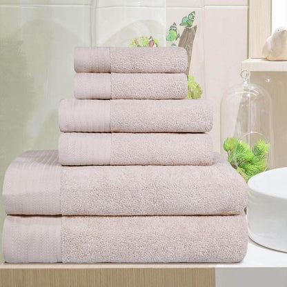 Premium Turkish Cotton Herringbone Solid Assorted 6-Piece Towel Set -  Ivory