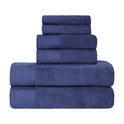 Premium Turkish Cotton Herringbone Solid Assorted 6-Piece Towel Set - Navy Blue