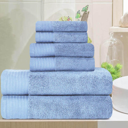 Premium Turkish Cotton Herringbone Solid Assorted 6-Piece Towel Set - Pacific Blue