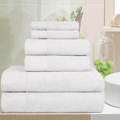 Premium Turkish Cotton Herringbone Solid Assorted 6-Piece Towel Set - White