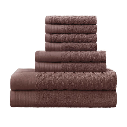 Premium Turkish Cotton Jacquard Herringbone and Solid 8-Piece Towel Set -  Chocolate