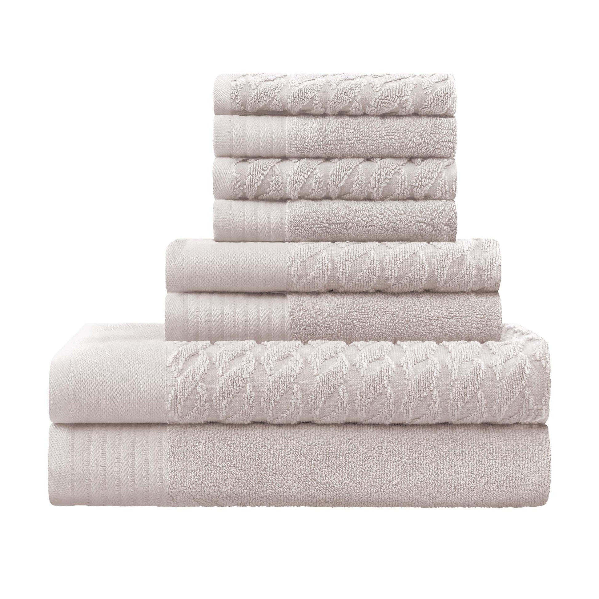 Premium Turkish Cotton Jacquard Herringbone and Solid 8-Piece Towel Set - Ivory