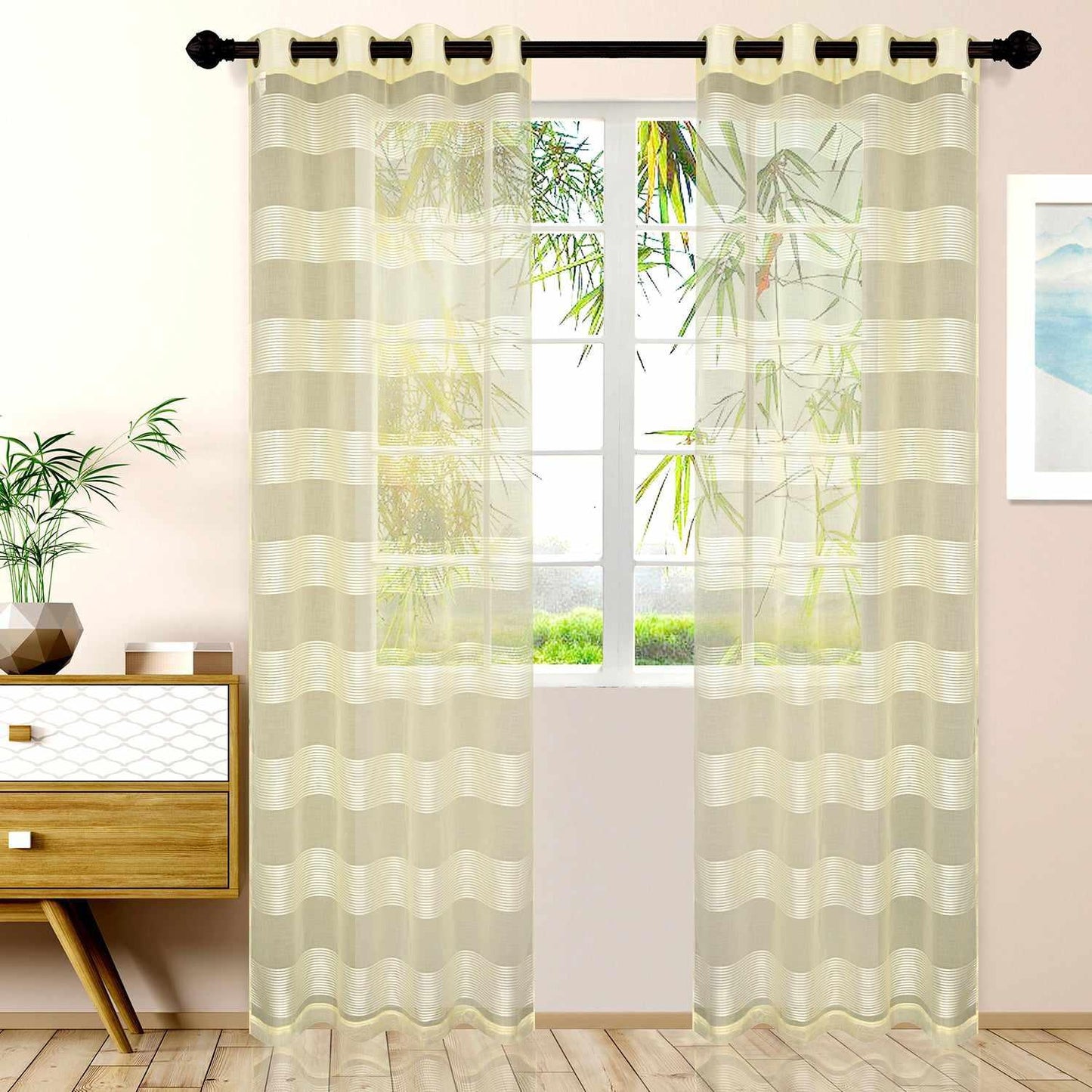 Dalisto Stripes 2-Piece Grommet Sheer Curtain Panel Set - Cream