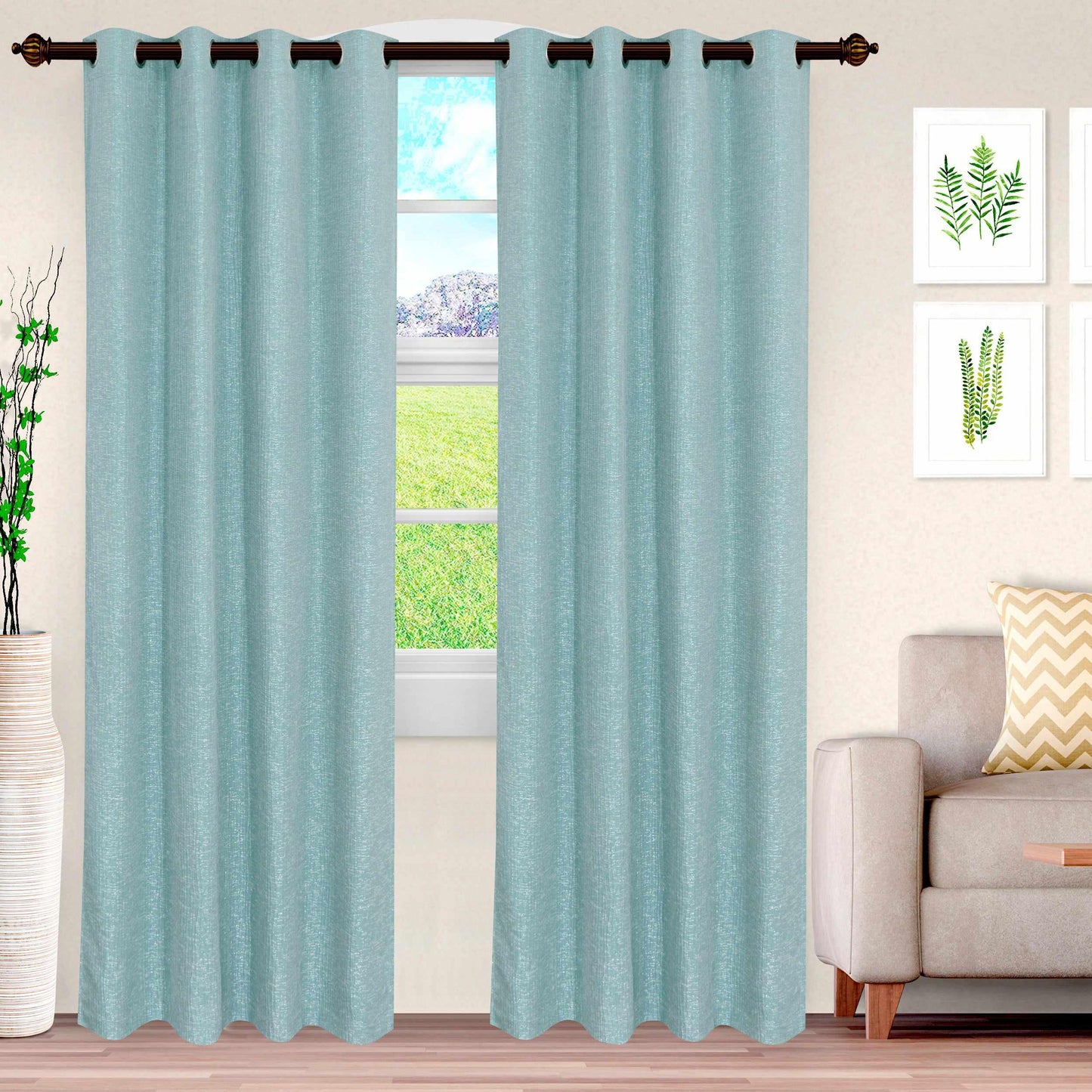 Metallic Jacquard 2-Piece Grommet Curtain Panel Set - Sea Foam
