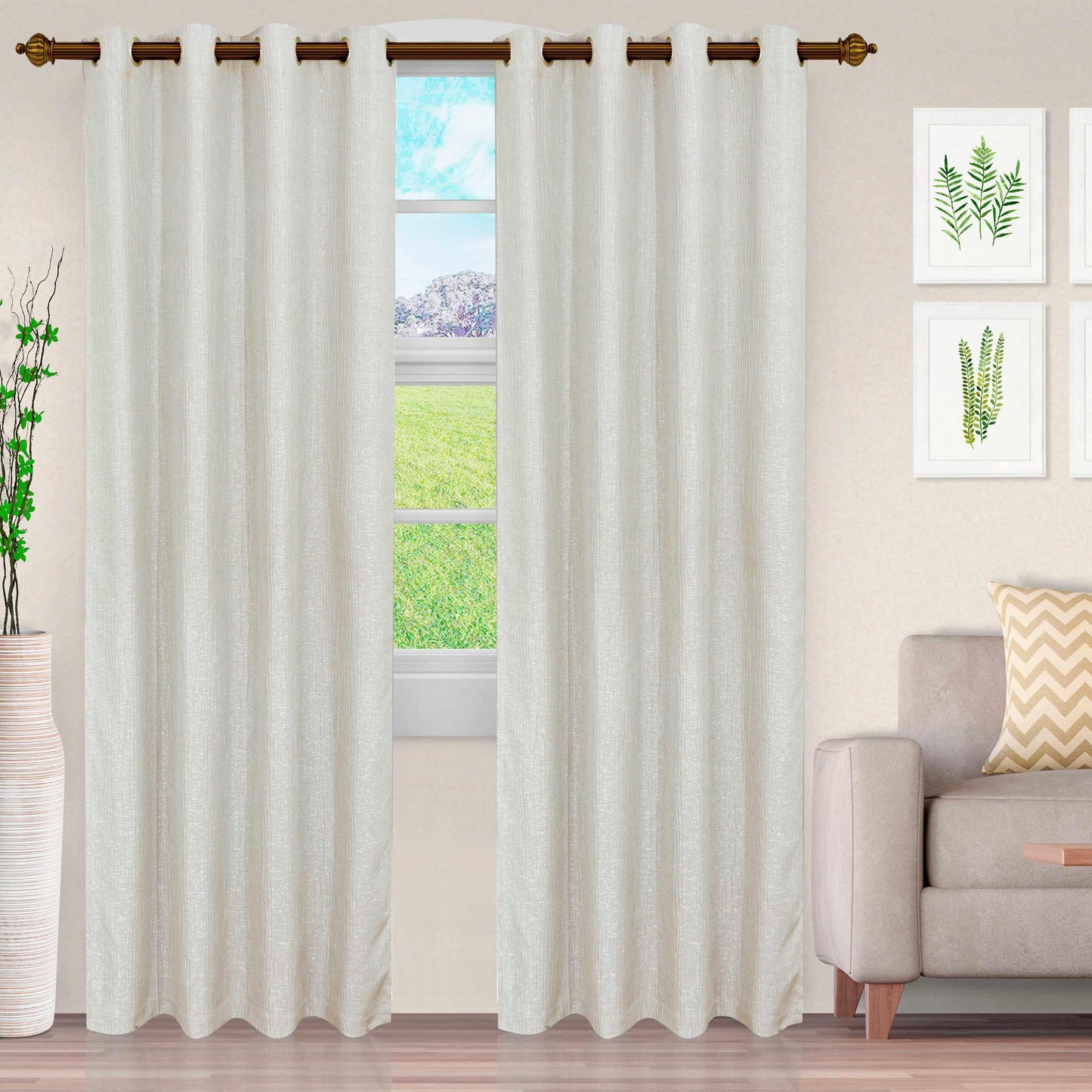 Metallic Jacquard 2-Piece Grommet Curtain Panel Set - Silver