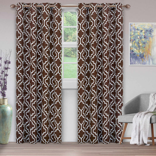 Moroccan Trellis Grommet 2-Piece Blackout Curtain Panel Set - Chocolate