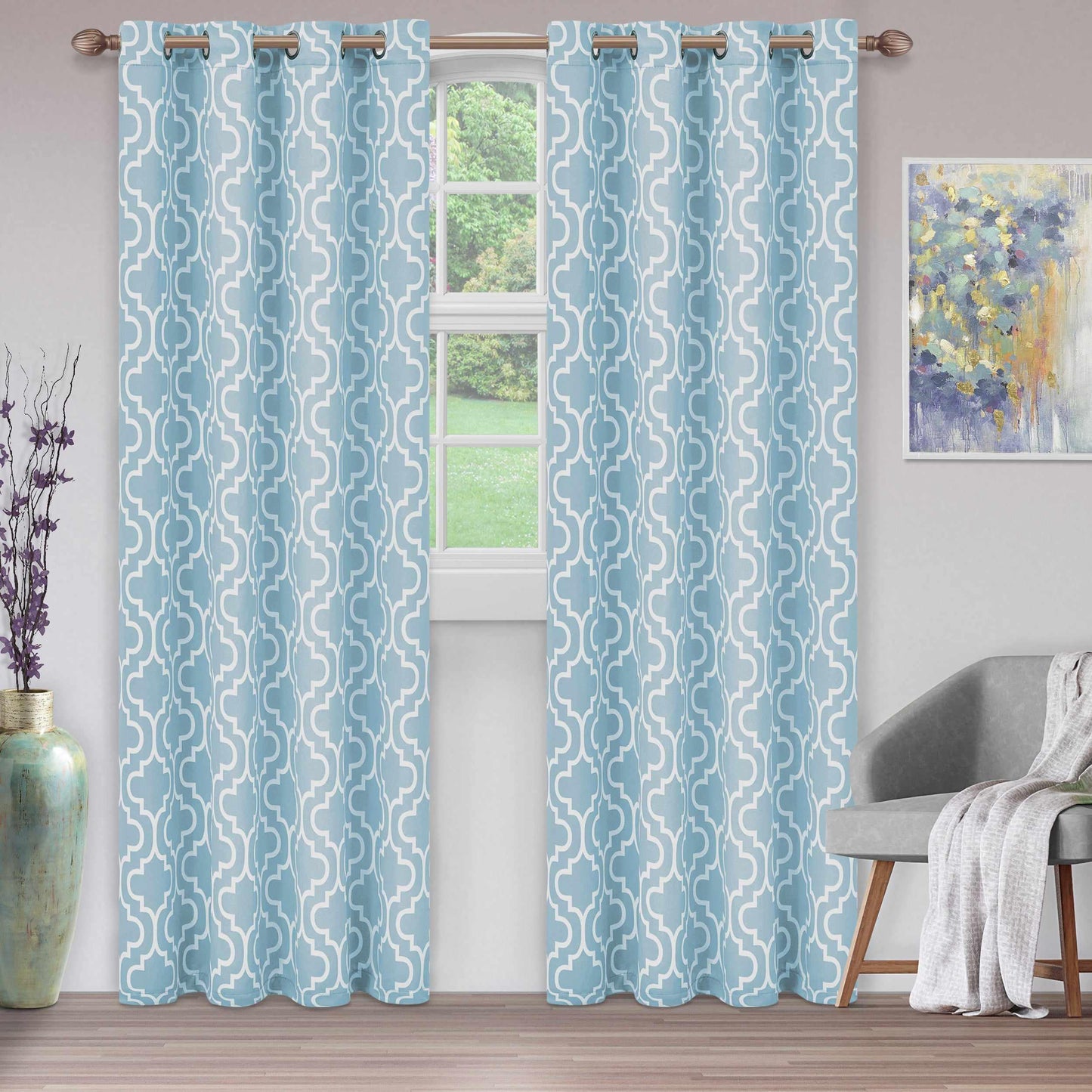 Moroccan Trellis Grommet 2-Piece Blackout Curtain Panel Set - Light Blue