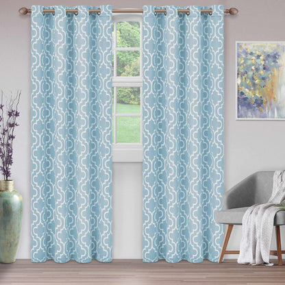 Moroccan Trellis Grommet 2-Piece Blackout Curtain Panel Set - Light Blue