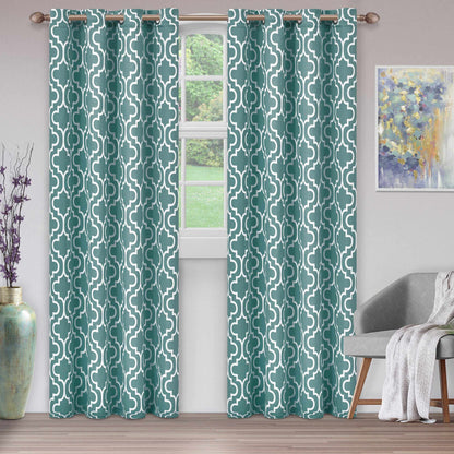 Moroccan Trellis Grommet 2-Piece Blackout Curtain Panel Set - Teal