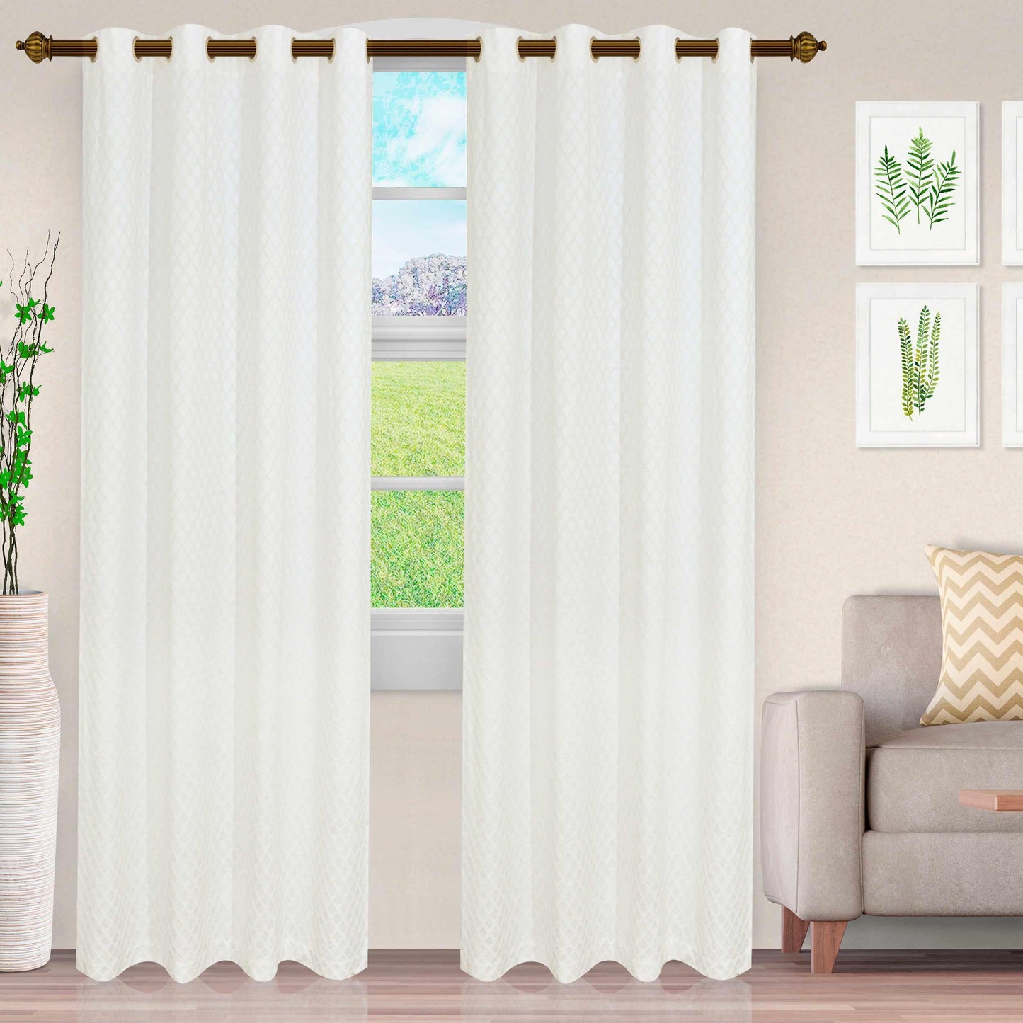Westview Diamond Trellis Jacquard 2-Piece Grommet Curtain Panel Set - White