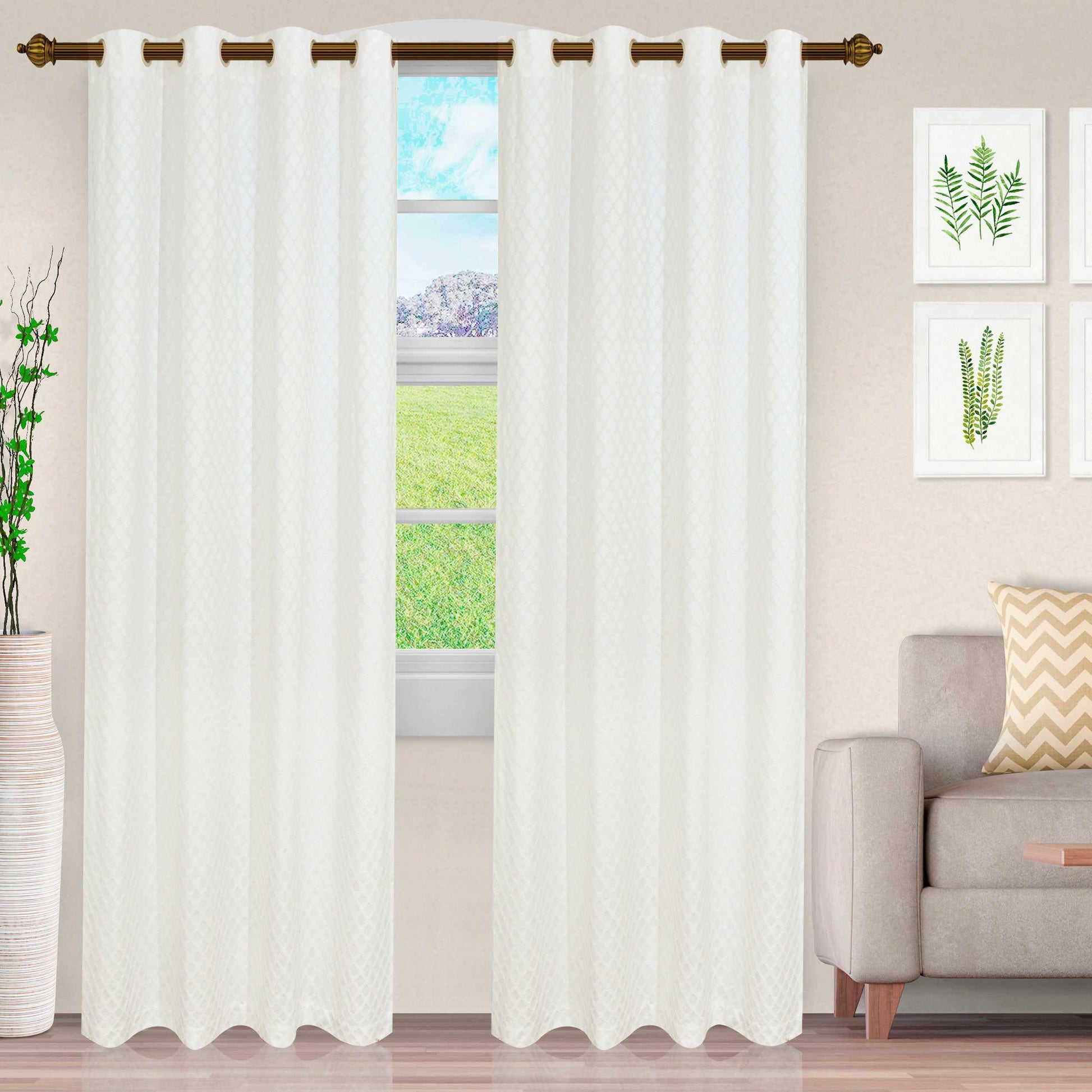 Westview Diamond Trellis Jacquard 2-Piece Grommet Curtain Panel Set - White