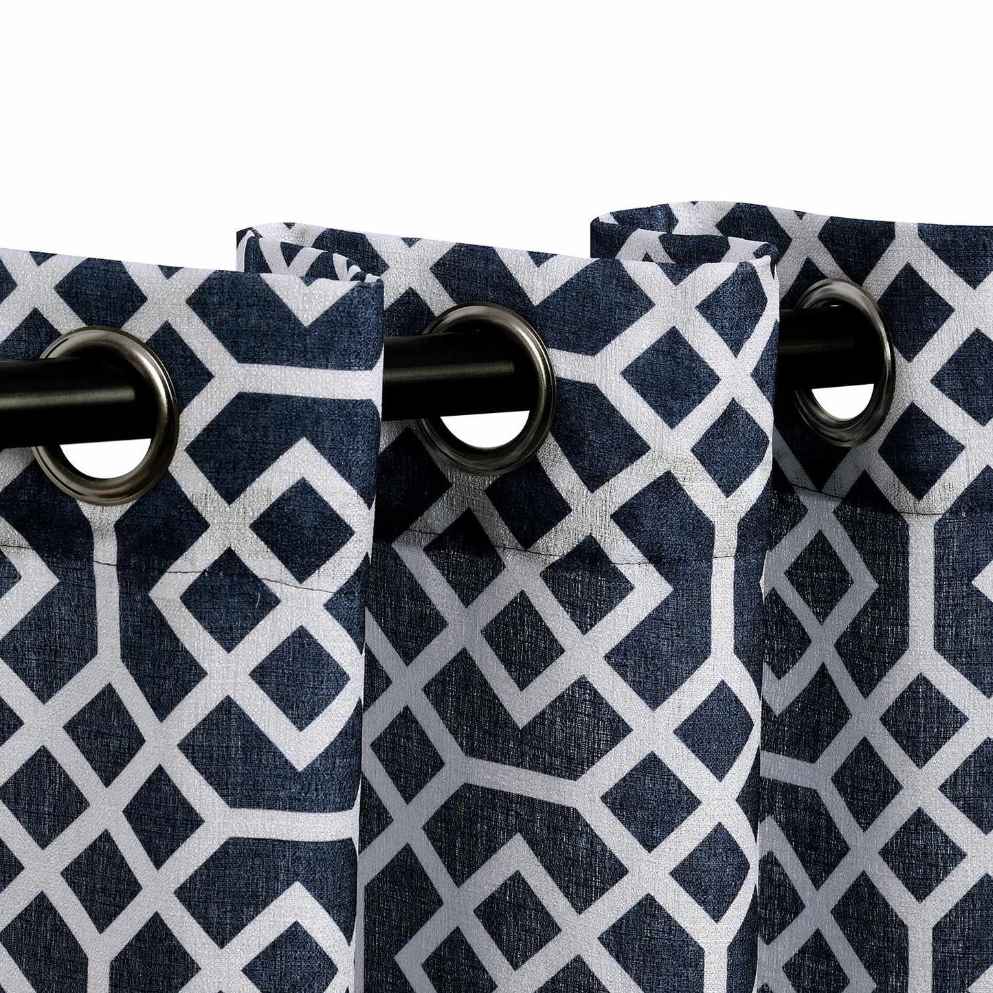 Geometric Semi Sheer 2-Piece Curtain Panel Set - Navy Blue