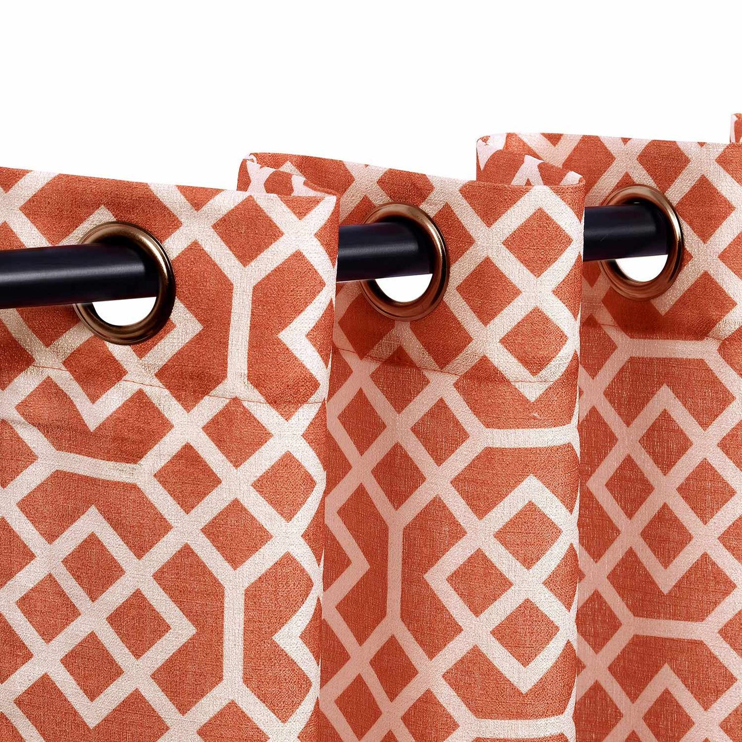 Geometric Semi Sheer 2-Piece Curtain Panel Set - Rust