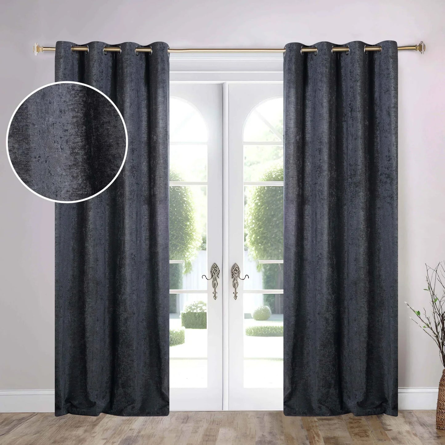 Noor Semi-Blackout Chenille Washable Grommet Curtains, Set of 2 Panels