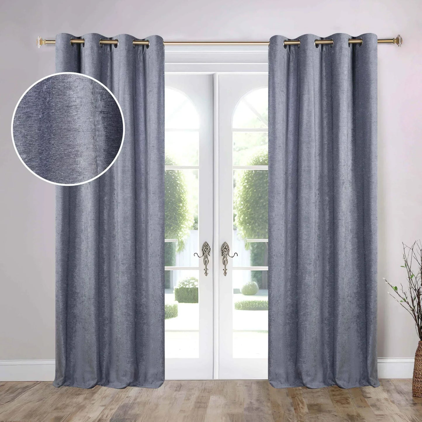 Noor Semi-Blackout Chenille Washable Grommet Curtains, Set of 2 Panels