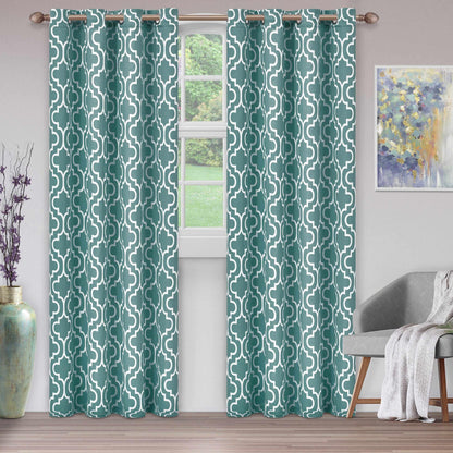 Moroccan Trellis Grommet 2-Piece Blackout Curtain Panel Set - Teal