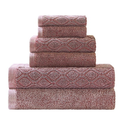 Denim Wash Jacquard 6-Piece Cotton Bath Towel Set - Fig