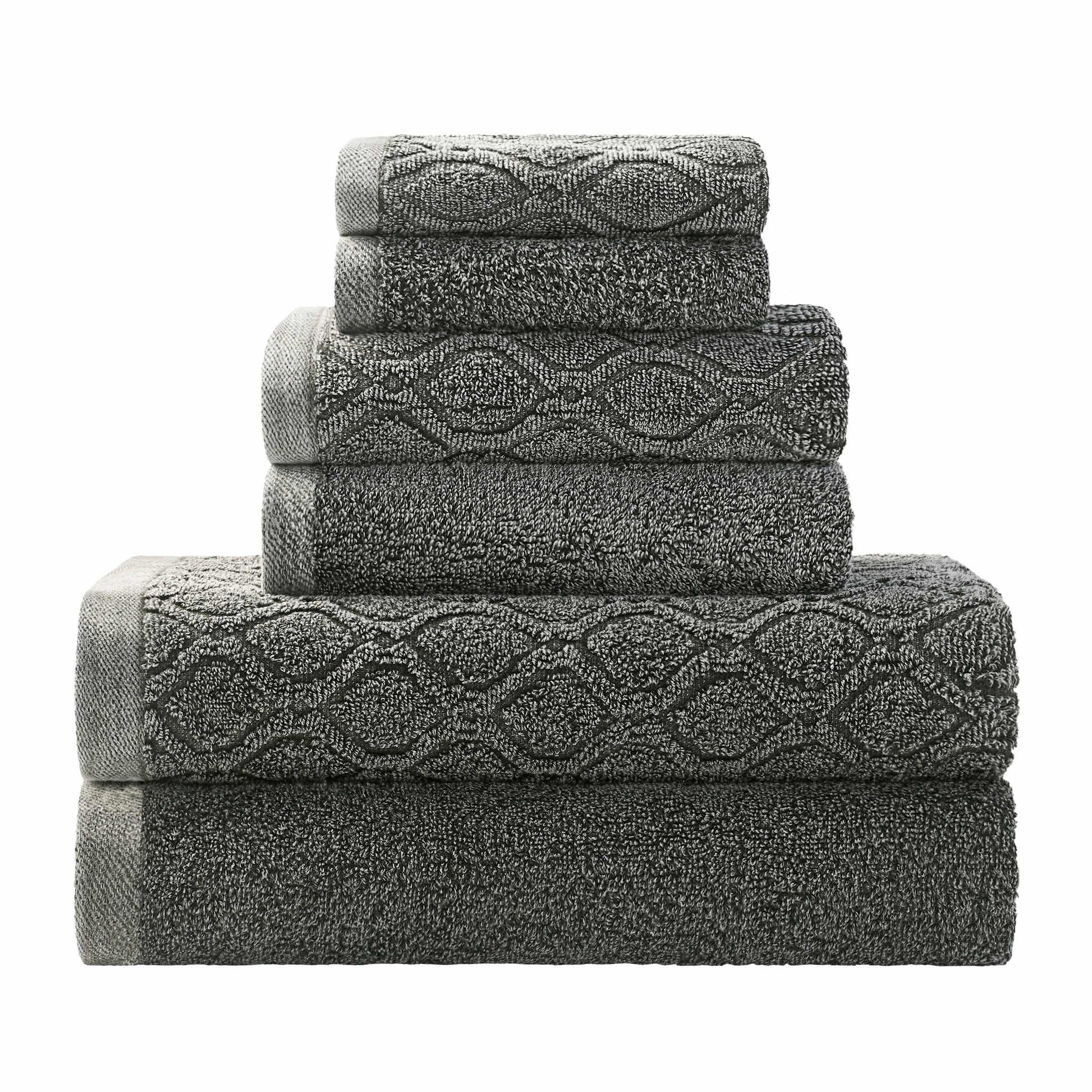 Denim Wash Jacquard 6-Piece Cotton Bath Towel Set - Grey