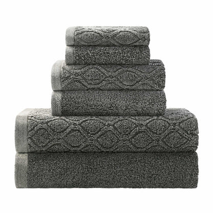 Denim Wash Jacquard 6-Piece Cotton Bath Towel Set - Grey