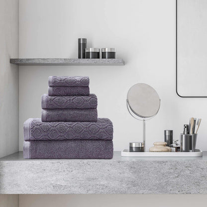 Denim Wash Jacquard 6-Piece Cotton Bath Towel Set - Lilac
