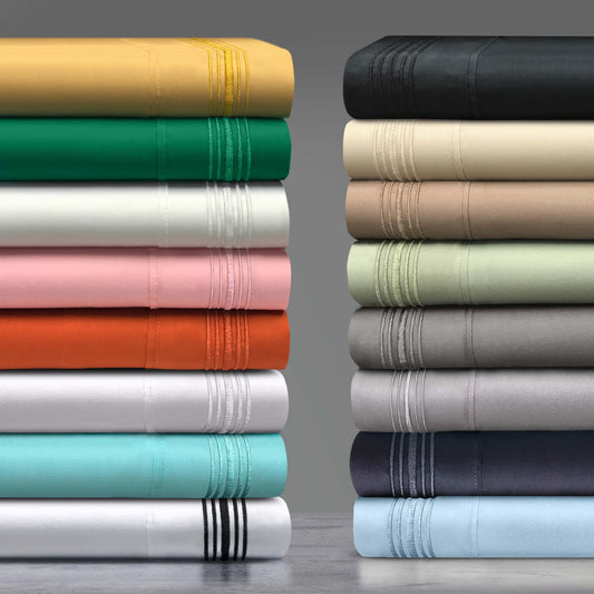 Superior 5 Embroidered Lines Wrinkle Resistant Microfiber Deep Pocket Sheet Set - Black