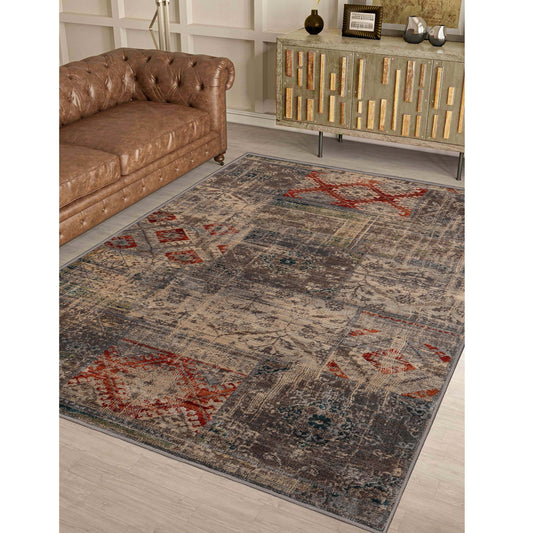 Superior Distressed Patchwork Medallion Lattice Area Rug Or Runner Or Door Mat - Grey