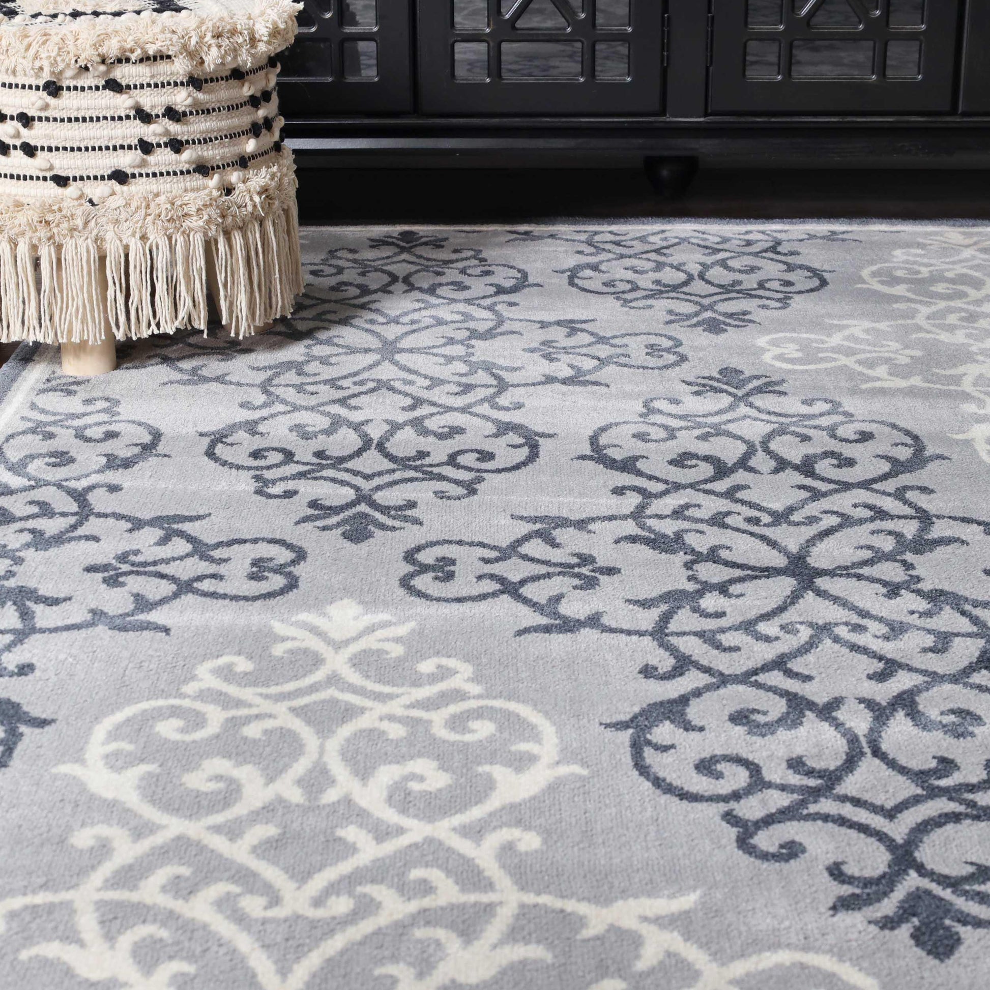 Superior Contemporary Medallion Indoor Area or Runner Rug - Platinum