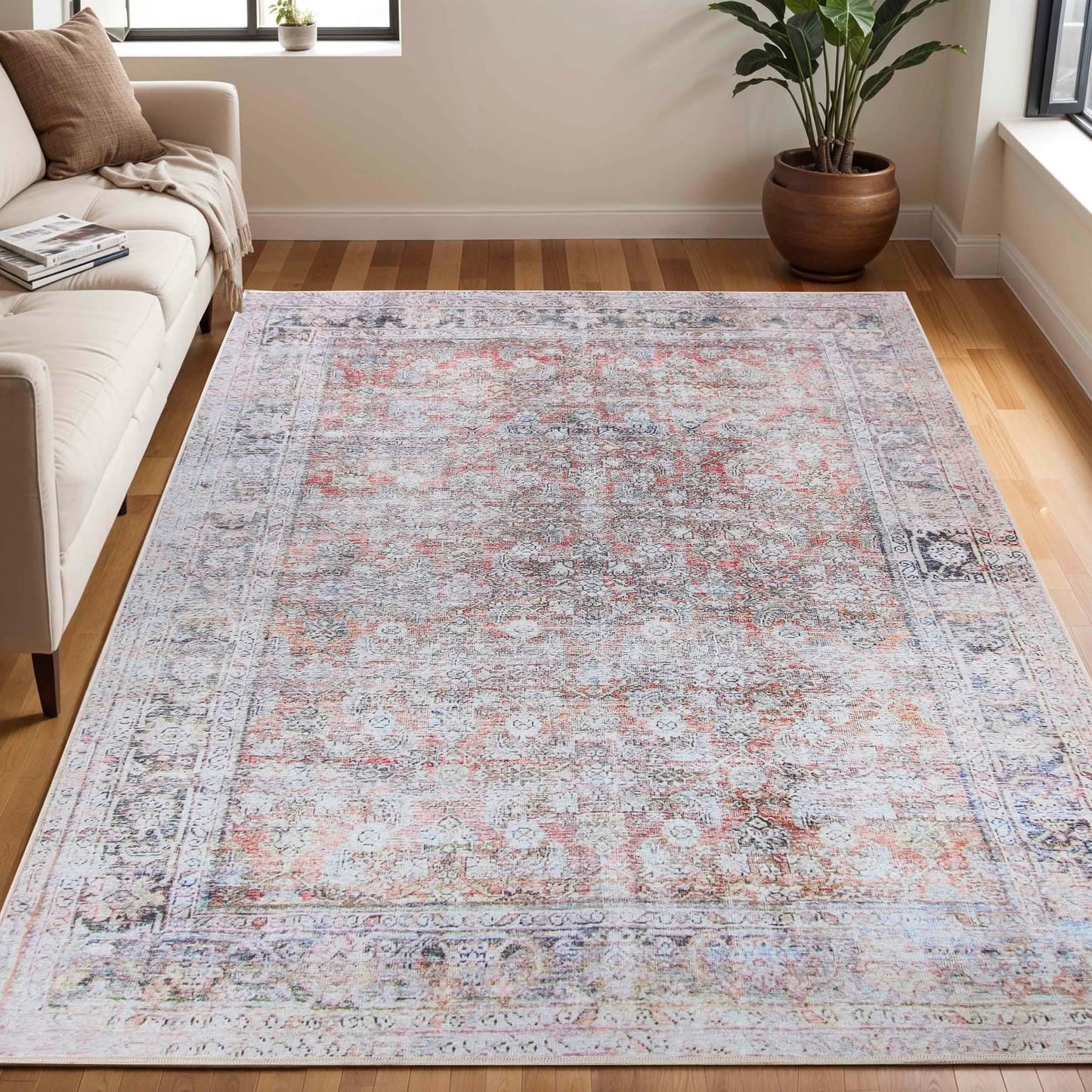 Lottie Distressed Geometric Rustic Farmhouse Indoor Area Rug