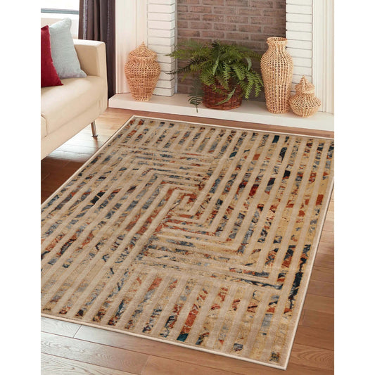 Modern Geometric Lines Abstract Boho Area Rug Or Runner Or Door Mat - Ivory